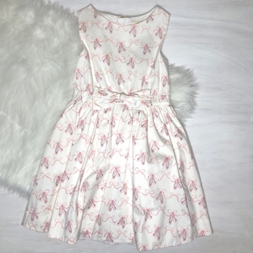 Kate spade girls sz 10 white dress pink ballet slippers bows pockets lined